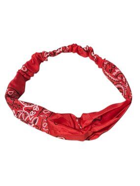 Red Paisley Wide Headband Hair Accessory w/ Elastic Back